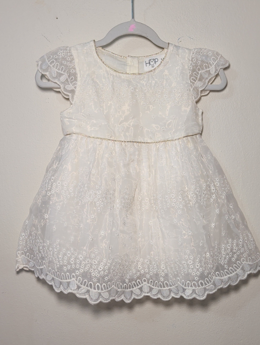 Hop Baby White Lace Dress Flower Girl Wedding Cottagecore Size 1-2 Years